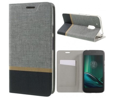 qMust Motorola Moto G4 Play Wallet Case - TPU frame - Striped Grey