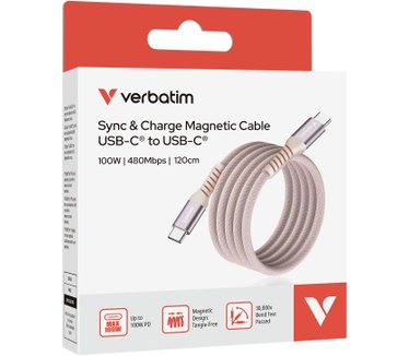 Verbatim Sync & Charge Magnetische Kabel - 100W USB-C naar USB-C 120 cm Roze