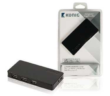 König Konig 4-poorts aangedreven USB 2.0-hub (CSU2H4P200BL)