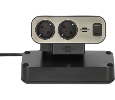 Brennenstuhl ® estilo Duplex tafelstekkerdoos met schakelaar en overspanningsbeveiliging (stekkerdoos met USB C Power Delivery, 1 x USB C en 1 x USB A, 9 x geaarde stopcontacten, 2 m),