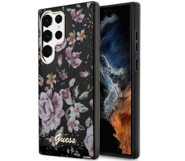 Guess Flower Back Case Samsung Galaxy S23 Ultra (S918) - Zwart Zwart