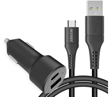 Accezz Car Charger met Micro-USB naar USB kabel - Autolader - 20 Watt - 1 meter - Zwart