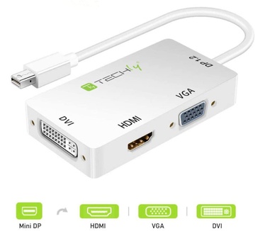 Techly Adapter 3 in 1 Mini DisplayPort (Thunderbolt) to HDMI / DVI / VGA IADAP MDP-COMBOF12 Wit