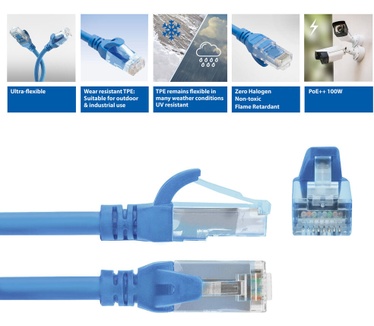 ACT Blauwe 1,5 meter TPE U/UTP CAT6A ultra-flex patchkabel snagless met RJ45 connectoren