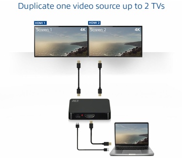 ACT AC7835 4K HDMI 1.4 Splitter 2 Poorts Video Splitter - Zwart
