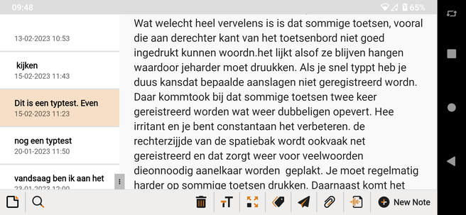 Astro Slide 5G screenshot notitie-app toetsenbordproblemen