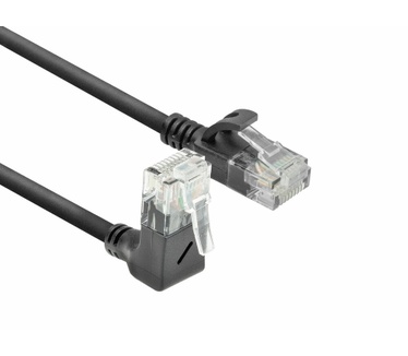 ACT Zwarte 0.15 meter U/UTP CAT6A LSZH slimline patchkabel met RJ45 connectoren, recht naar 90° haaks boven