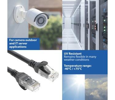 ACT Zwarte 1 meter TPE U/UTP CAT6A ultra-flex patchkabel snagless met RJ45 connectoren