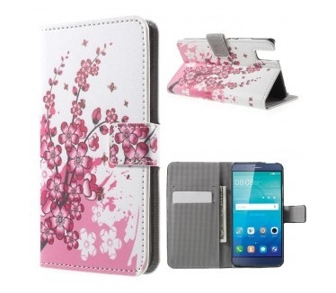 qMust Huawei Shot X Wallet Case - hoesje met stand - Pink Blossom