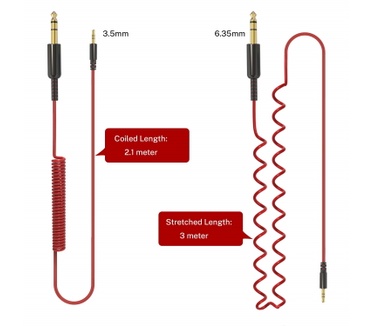 OneOdio 3.5mm naar 6.35mm – Rood – 2 meter tot 3 meter – opgerolde