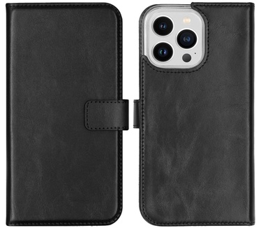 Selencia Echt Lederen Bookcase iPhone 14 Pro Max - Zwart