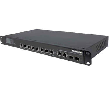Intellinet 8-Port Gigabit Ethernet Ultra PoE Switch with 4 Uplink Ports and LCD Screen, 8 x PoE ports, IEEE 802.3bt Power over Ethernet (Ultra PoE), 2 x RJ45 Uplink, 2 x SFP Uplink, 380 W, Endspan, 19" Rackmount (Euro 2-pin plug)