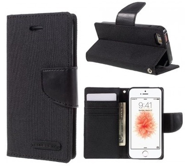 Mercury Apple iPhone SE Canvas Diary Wallet Case - TPU frame - Black