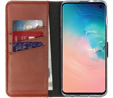 Selencia Echt Lederen Bookcase Samsung Galaxy S10 - Lichtbruin