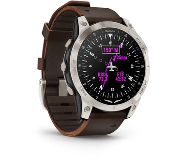 Garmin - 010-02582-55 - D2™ Mach 1 - Smartwatch met bruin oxford lederen horlogebandje en extra zwarte siliconen band, Zilver (Bruin)