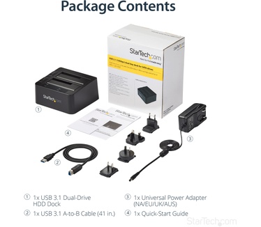 Startech.com USB 3.1 (10Gbps) dubbel harddisk docking station voor 2,5 en/of 3,5" SATA SSD/HDD Zwart