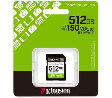 Kingston 512GB SDXC Canvas Select Plus Gen3 150MB/s C10 UHS-I U3 V30