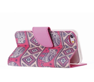 Olifant Print lederen bookcase hoesje voor de Apple iPhone 5C - Roze (Apple iPhone 5C) Roze