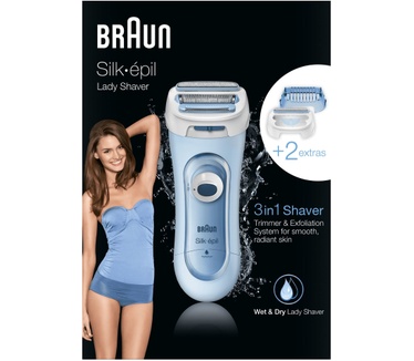 Braun Silk-épil Lady Shaver 5-160 Blauw - 3in1 Draadloos W&D Elek Scheerapparaat, Trimmer En Scrub