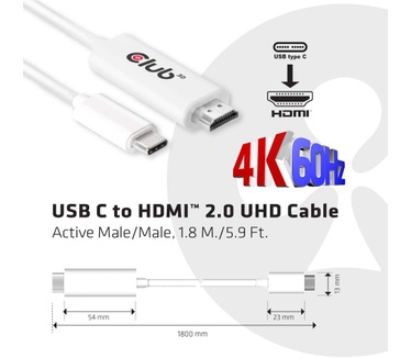 Club 3D USB C to HDMI 2.0 UHD Cable Active 1.8meter M/M