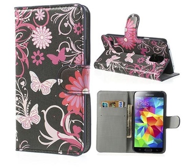Merkloos Samsung Galaxy S5 (Neo) Butterfly Flowers Wallet Stand Case