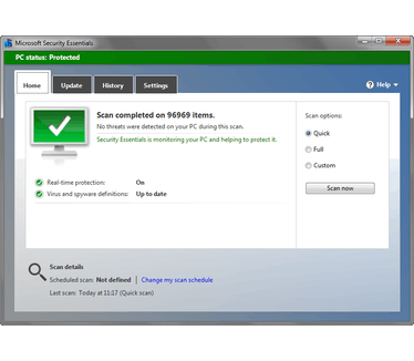 Microsoft Security Essentials 4.0.1526 screenshot