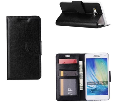 Luxe Lederen Bookcase hoesje voor de Samsung Galaxy A5 - Zwart (Samsung Galaxy A5) Zwart