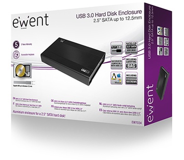 Eminent USB 3.0 HD Enclosure 2,5" for 12,5mm HDD (EW7034) Zwart