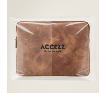 Accezz Leather Laptop hoes met rits 13-14 inch - Laptopsleeve - Cognac