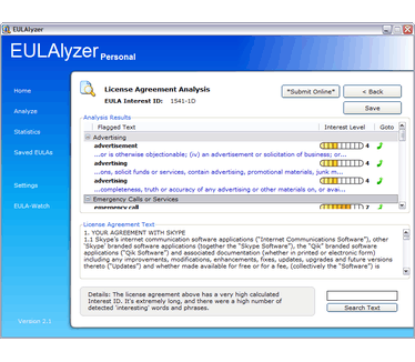 EULAlyzer 2.1 screenshot
