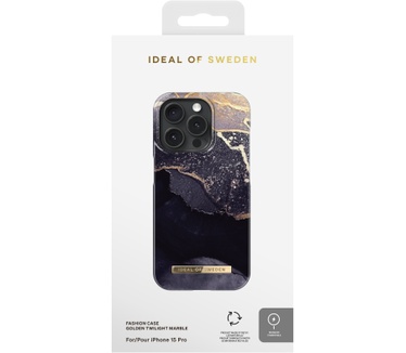 iDeal of Sweden Kunststof Back Cover Golden Twilight Apple iPhone 15 Pro Marble (15 Pro) Zwart