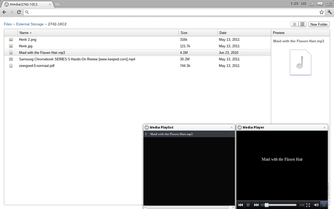 Samsung Series 5 Chrome OS screenshot filebrowser mp3speler
