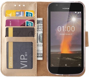 Luxe Lederen Bookcase hoesje voor de Nokia 1 - Goud (Nokia 1) Goud