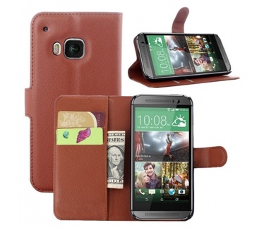 Kees Lederlook Portemonnee Hoesje HTC One M9 - Bruin