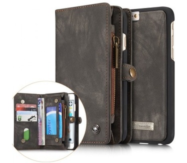 Caseme iphone 6/6S Luxe Lederen Portemonnee Hoesje - uitneembaar met backcover (grijs)