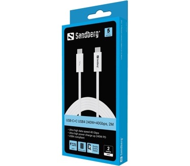 Sandberg USB-C>C USB4 240W+40Gbps, 2M
