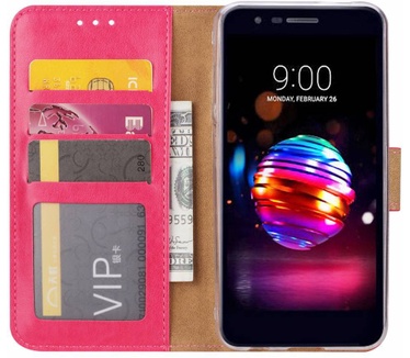 Luxe Lederen Bookcase hoesje voor de LG K10 2018 - Roze (LG K10 2018) Roze