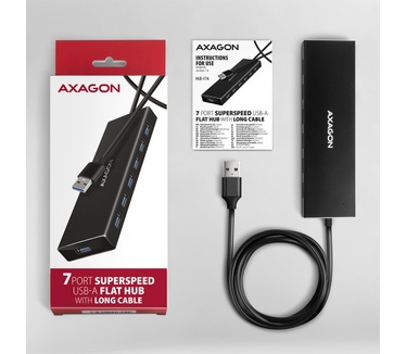 Axagon HUE-F7A 7x USB 3.2 Gen 1 ALU FLAT hub micro power IN 1m USB-A