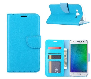 Luxe Lederen Bookcase hoesje voor de Samsung Galaxy J7 - Blauw (Samsung Galaxy J7) Blauw