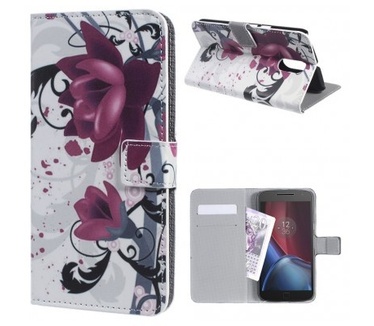 qMust Motorola Moto G4 / G4 Plus Wallet Case - hoesje met stand - Lotus Flower