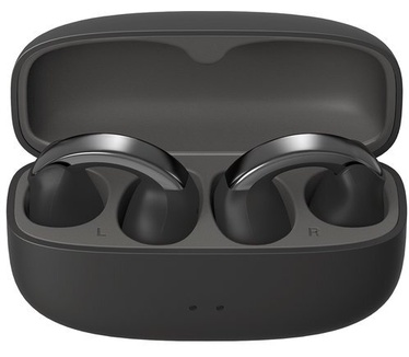 JVC Draadloze bluetooth-hoofdtelefoon, 24 uur batterij en snel opladen, open oortelefoon, licht en waterdicht, sport-hoofdtelefoon met IPX4 en touch-bediening, HA-NP1T, zwart (Zwart)