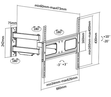 MyWall TV muur beugel zwart (37-70 inch) draaibaar H25-2