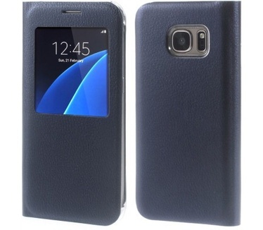 qMust Samsung Galaxy S7 Window Leather Case - Dark Blue