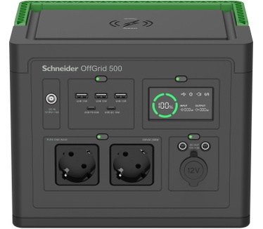 APC SE OffGrid Portable Power Station 500 - Li-Ion accu, LCD, 2x stopcontact, 3x USB-A, 2x USB-C, 3x 12V, draadloze lader