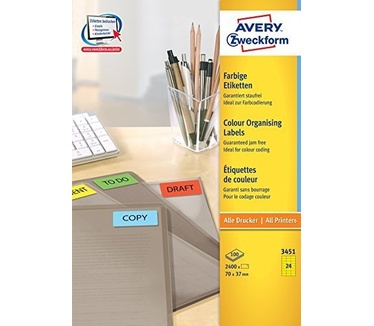 Avery Gekleurde Etiketten, geel, 70,0 x 37,0 mm, permanent klevend