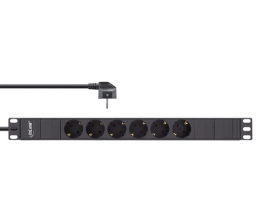 InLine 19" Socket strip, 6-way protective contact, without switch, 2m, black