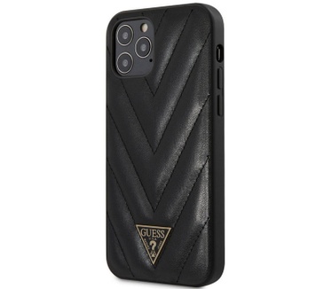 Guess V-Quilted Hard Case - Apple iPhone 12/12 Pro (6.1") - Zwart  Zwart