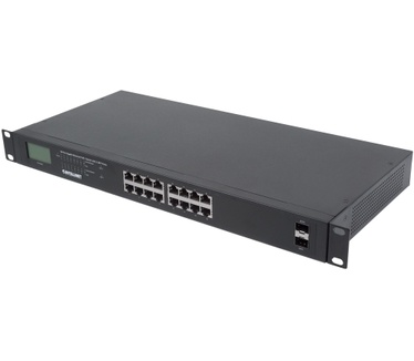 Intellinet 16-Port Gigabit Ethernet PoE+ Switch with 2 SFP Ports, LCD Display, IEEE 802.3at/af Power over Ethernet (PoE+/PoE) Compliant, 370 W, Endspan, 19" Rackmount (Euro 2-pin plug)