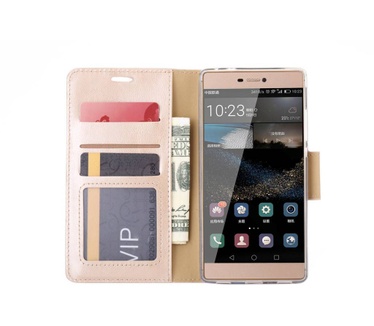 Luxe Lederen Bookcase hoesje voor de Huawei P8 - Goud (Huawei P8) Goud
