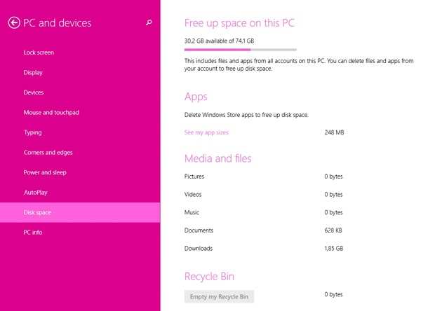 Windows 8.1 update 1 disk space